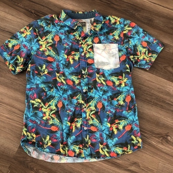 Modern Amusement Retro Colors Button Down Shirt Mens Size Large - Picture 1 of 6
